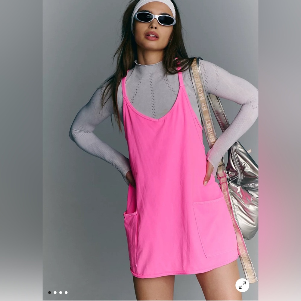 Fp Movement by Free people L Hot Shot Mini dress Romper Pink lightweight stretch - Picture 1 of 15